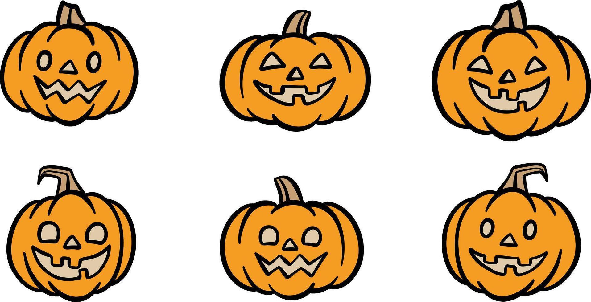 Cute Halloween cartoon pumpkin clip art element set vector