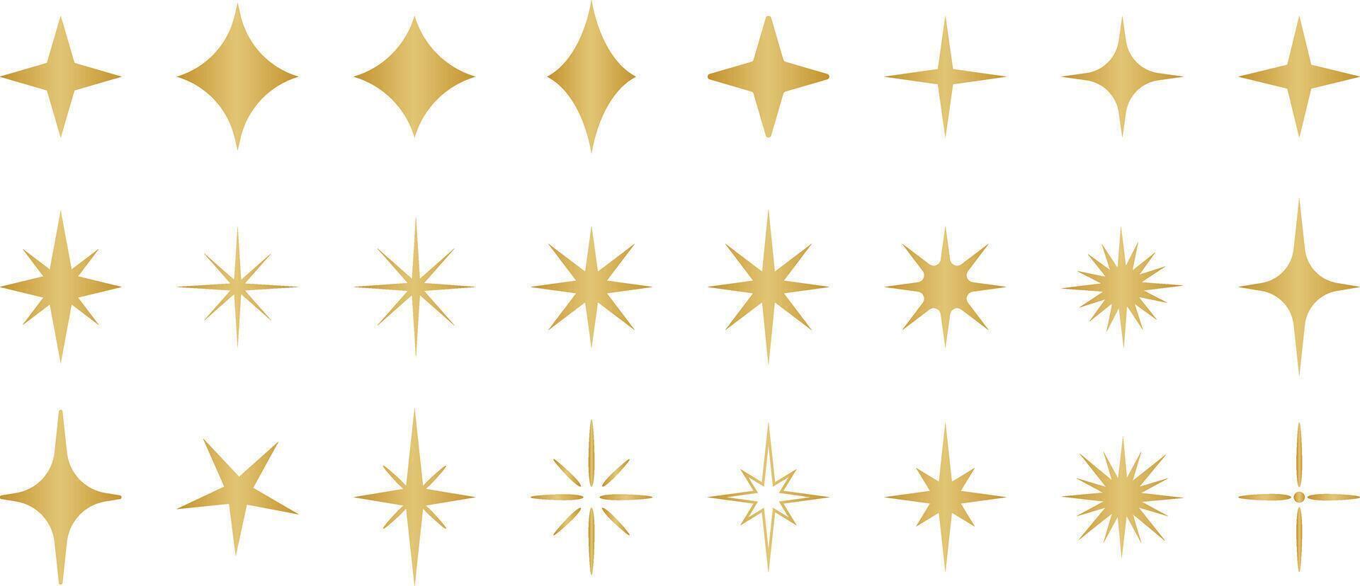 Gold sparkling star shapes, illustration set, quality mark or label, golden holiday clip art illustration, decorative elements set vector