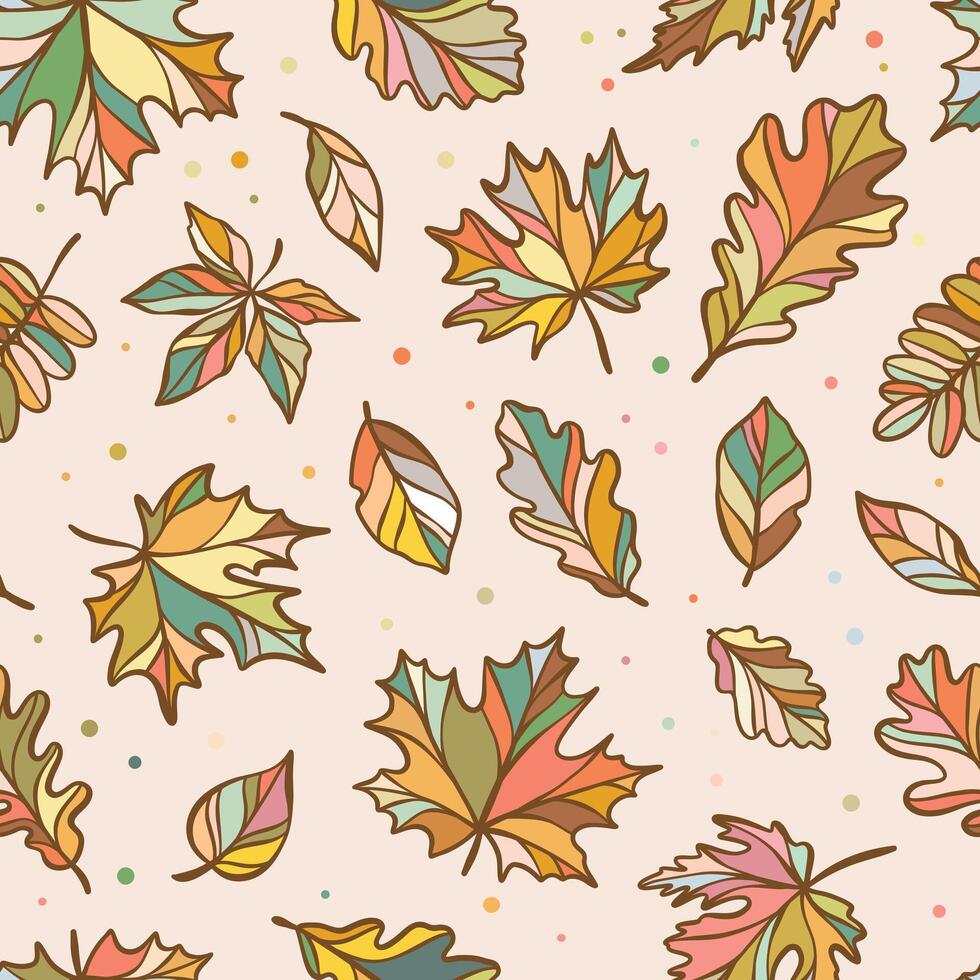 Seamless autumn leaves pattern, leaf print repeating tile, colorful fall wallpaper or textile design with dots vector