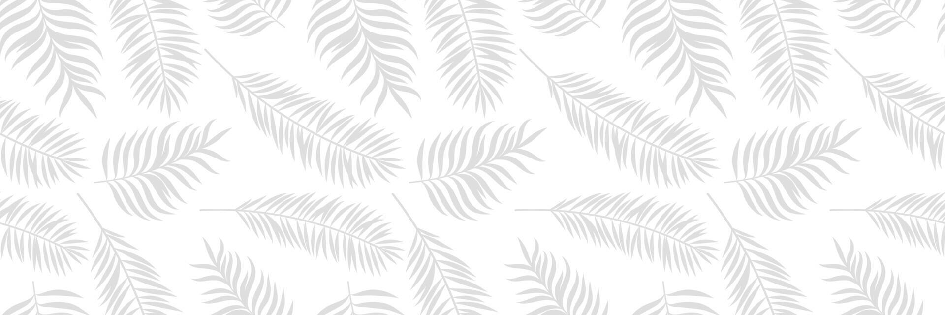 White elegant minimalist tropical leaf pattern, seamless repeating foliage background print, horizontal cover vector