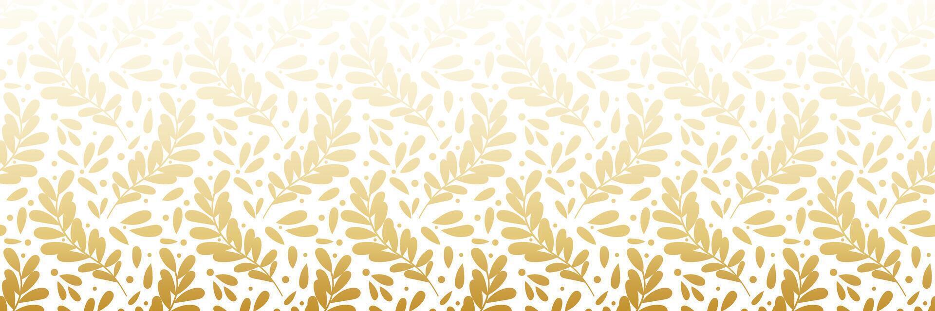 Golden leaf pattern banner, elegant leaves, white and gold background gradient vector