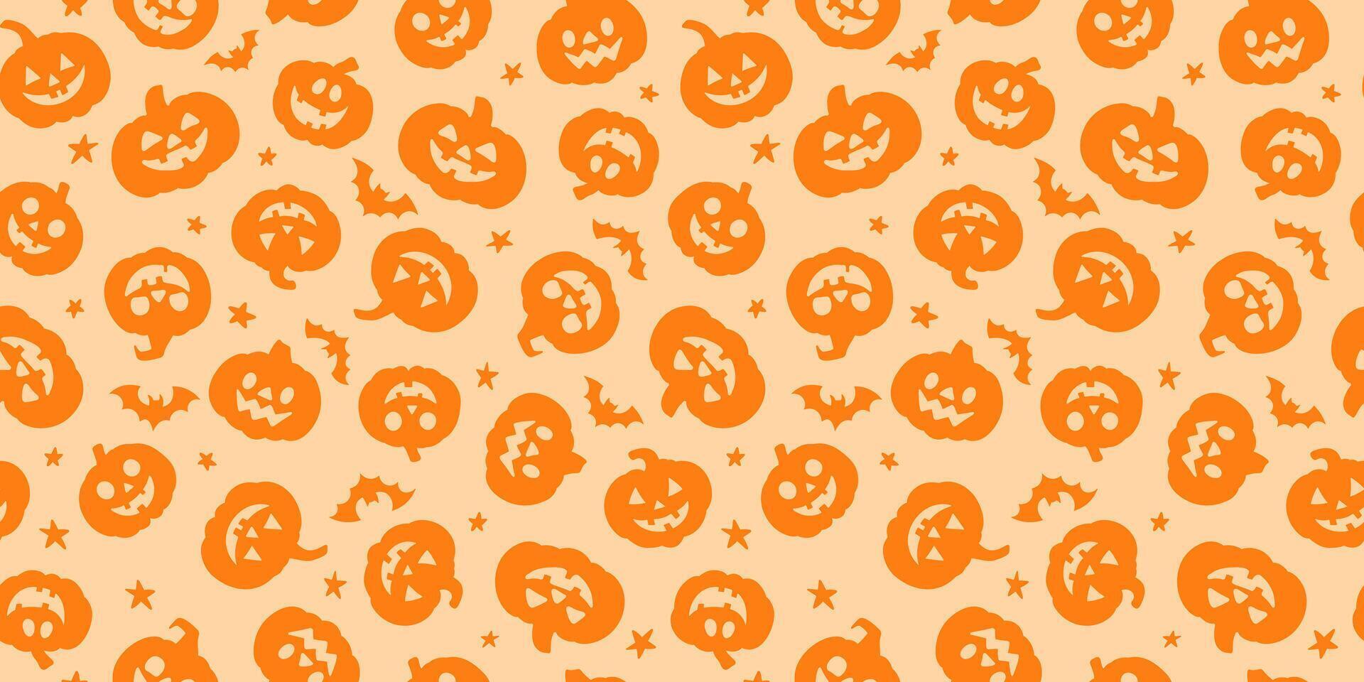 Halloween pumpkin pattern, cute orange background, seamless repeating tile design vector