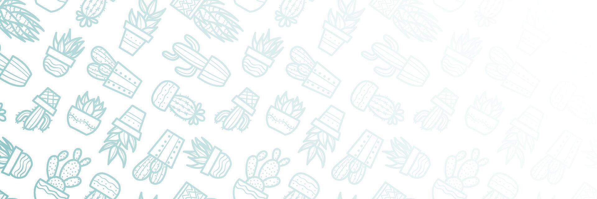 Cactus banner white house plants in pots illustration background, horizontal wide cover design vector