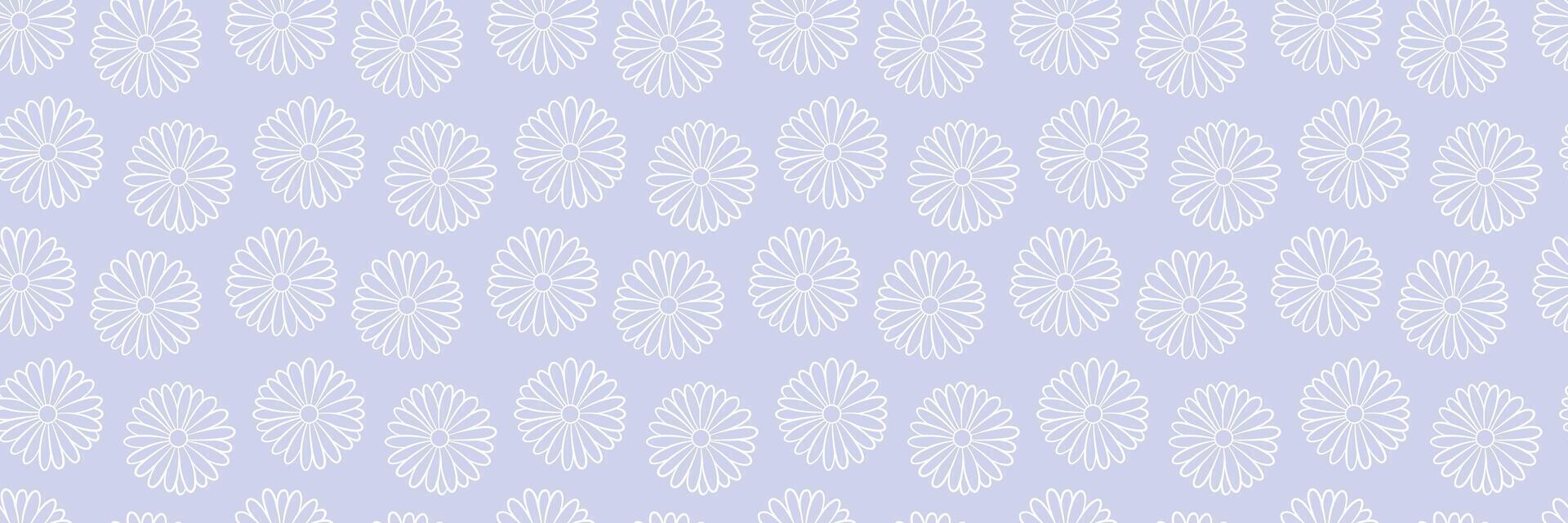 Purple floral banner, daisy seamless pattern, flower background design vector