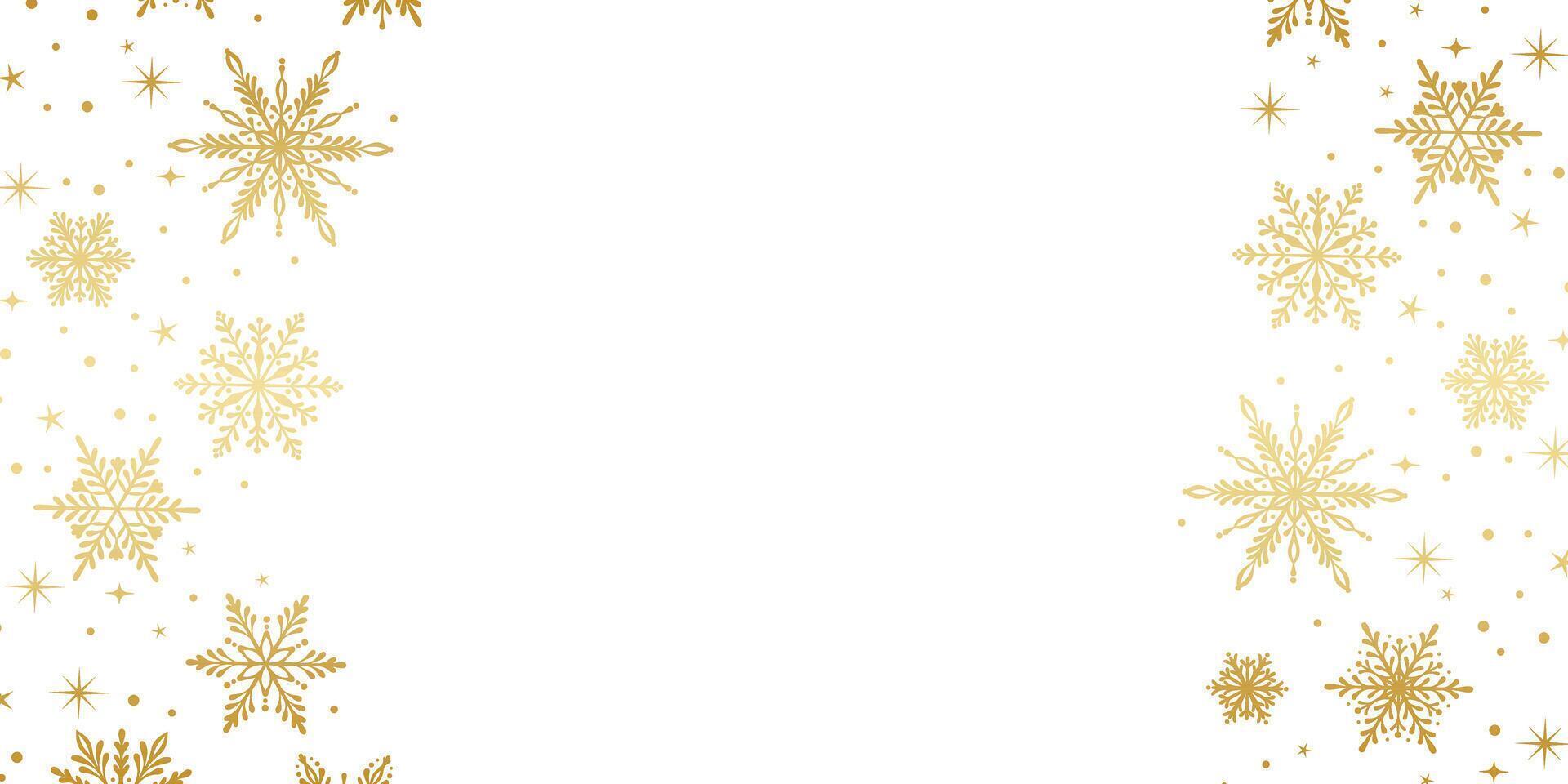 Festive golden side border or frame, winter holiday snowflake background design vector