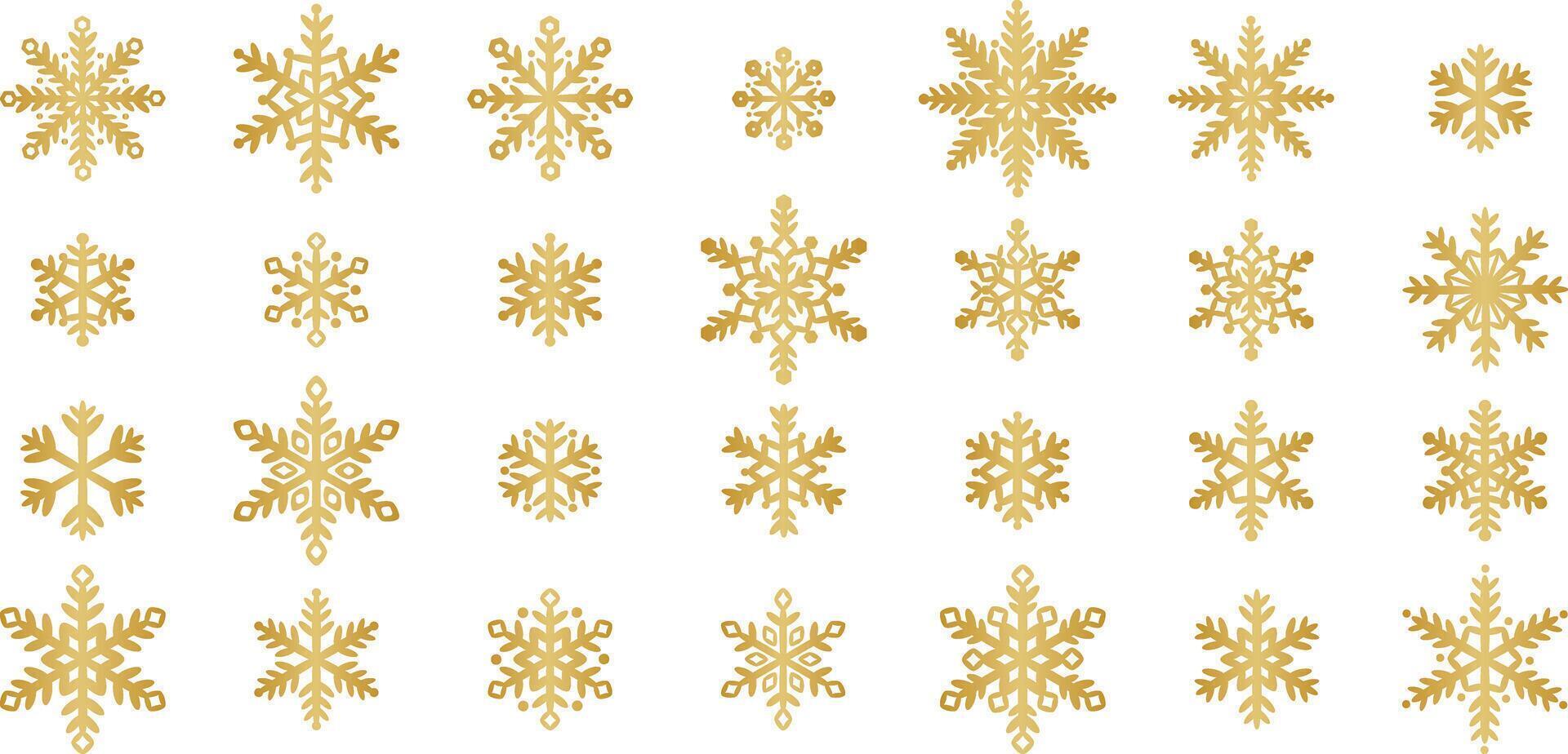 Gold snowflake clip art , snow icon collection, hand drawn decorative winter holiday illustration set, vector