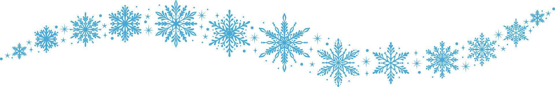 Blue elegant snowflake crystals wave shape banner, Christmas or winter holiday greeting border illustration template vector