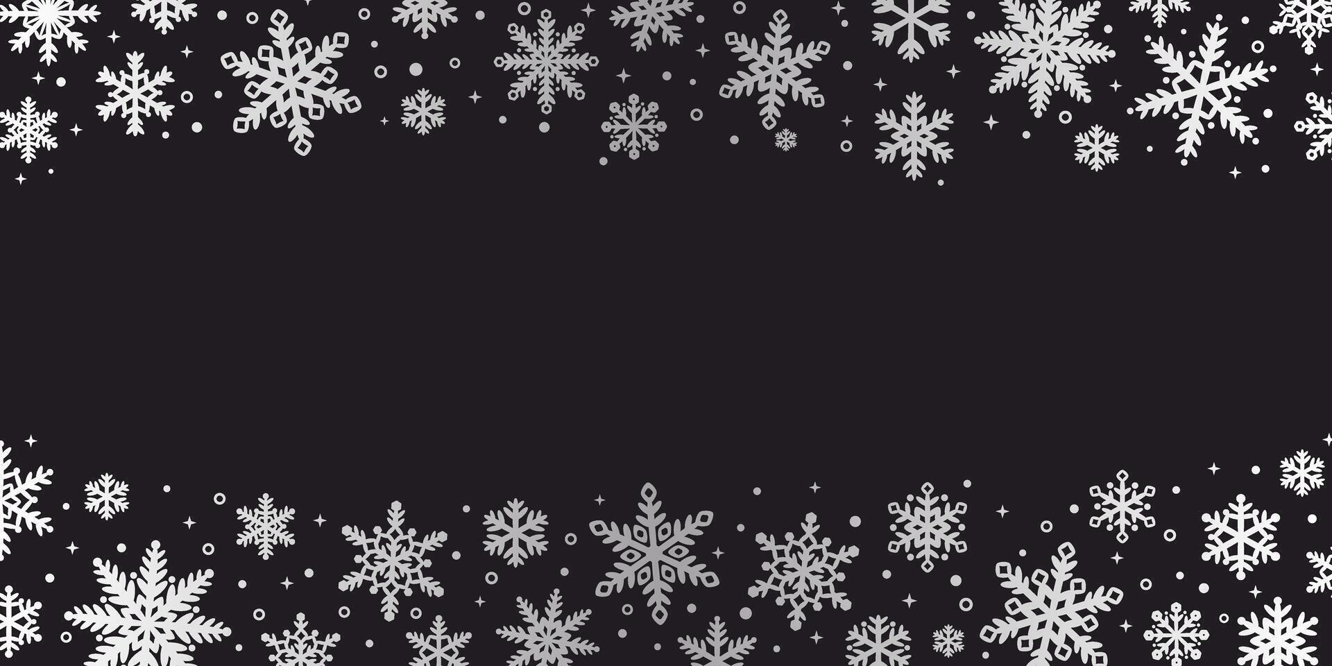 Dark grey and silver snowflake border snow banner illustration, elegant festive background design vector