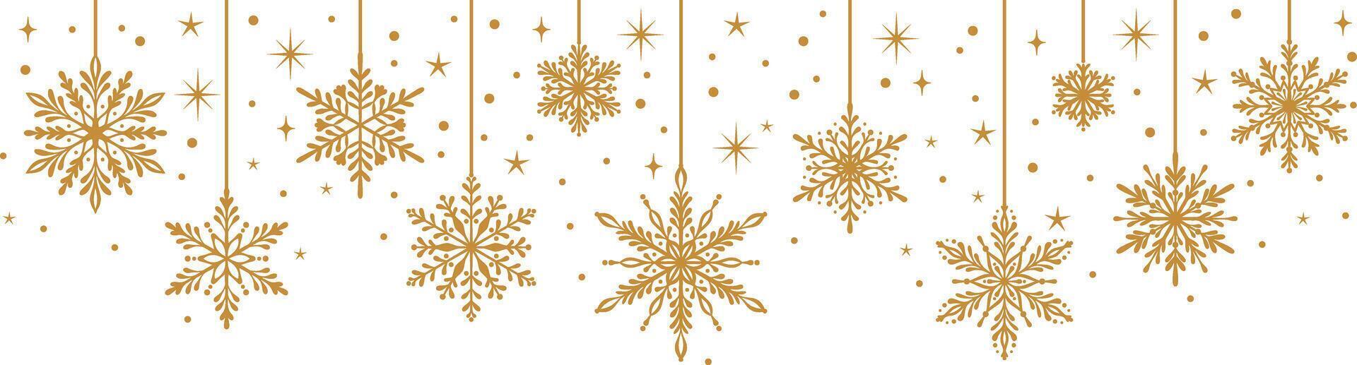 Gold snow banner, snowflake decorative header, winter holiday background design vector