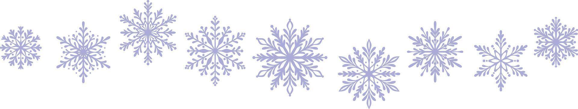Purple snowflake banner, snow illustration border design, magical festive holiday clip art vector