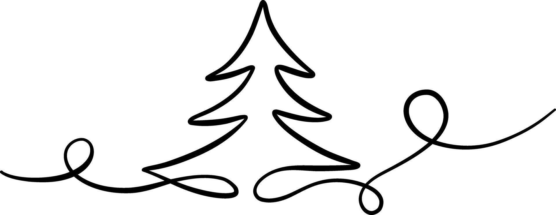 Elegant pine tree line art banner, Christmas illustration, festive holiday clip art element vector