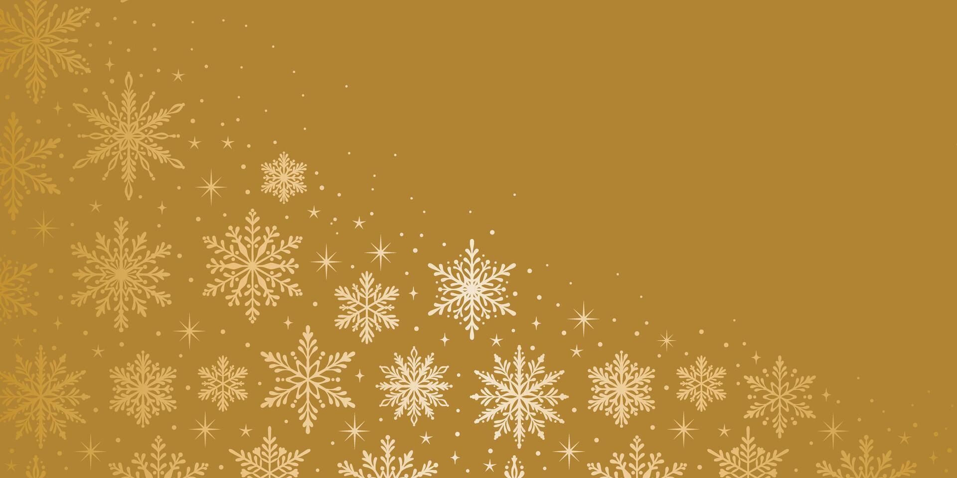 Gold Christmas background, snowflake banner design, warm brown festive elegant holiday wallpaper, greeting or invitation template vector