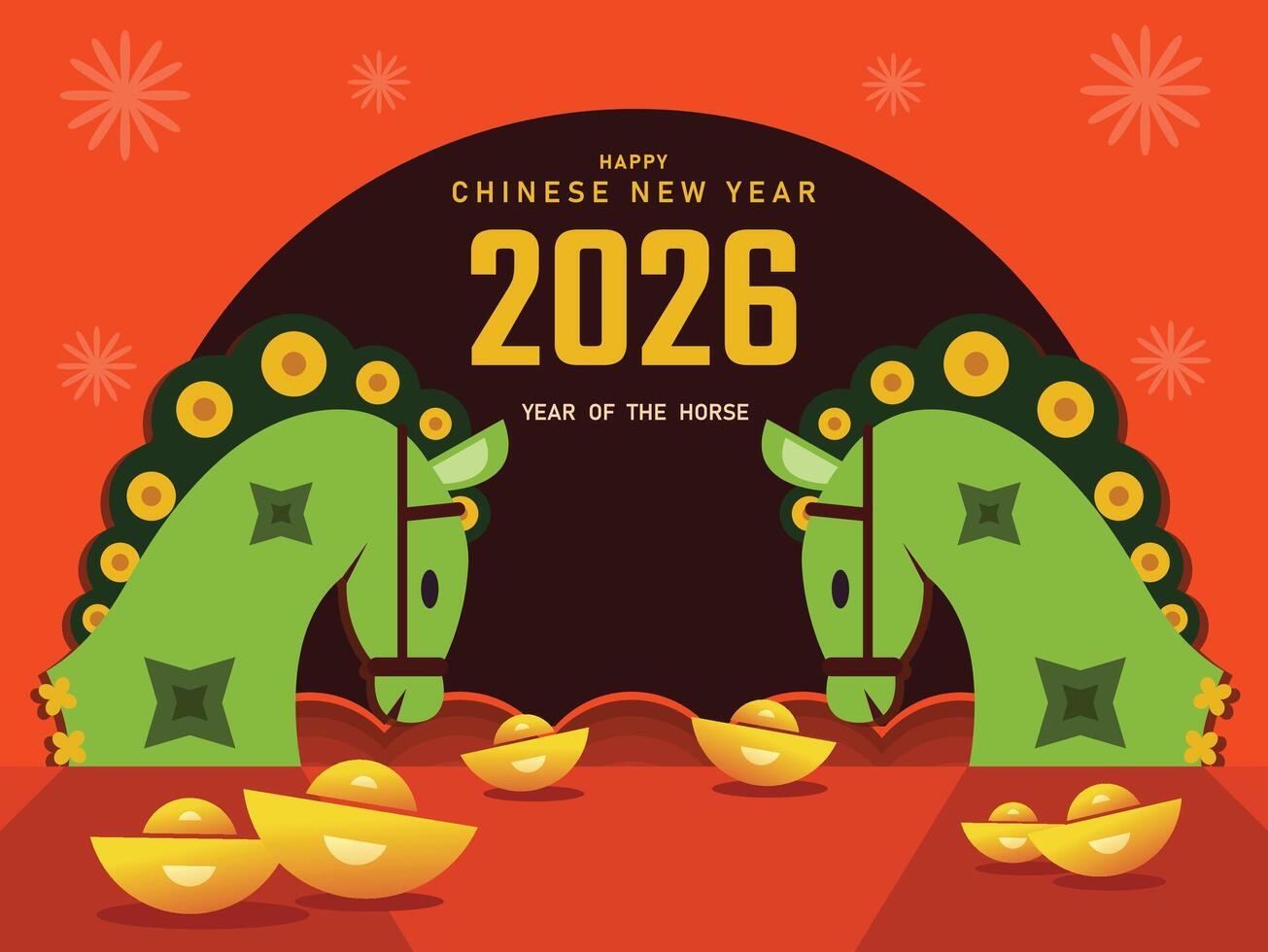 Happy new year 2026 typography with of horse illustration. lunar horse new year 2026 vector