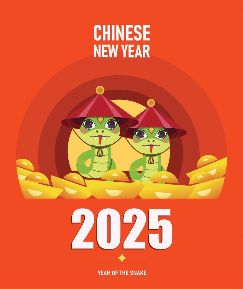 Chinese new year 2025 year of the Snake. Red Snakes illustration, vertical design, banners, cards. Traditional Chinese designs with snakes. 2025 Lunar new year concept, geometric modern style vector