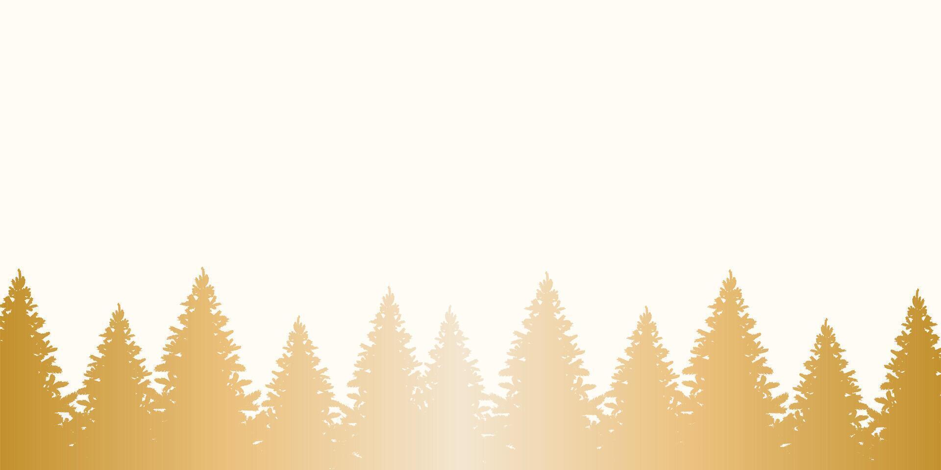 Gold pine tree illustration banner, forest silhouette gradient frame design, winter holiday border concept design, vector