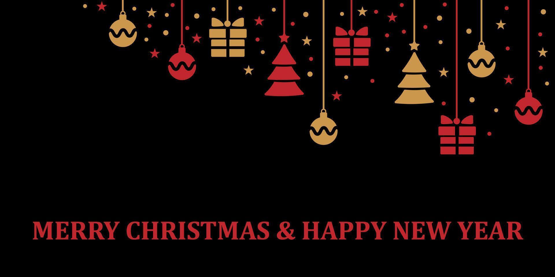 Merry Christmas and Happy new year greeting illustration, dark background, simple frame illustration, festive holiday wishes template vector