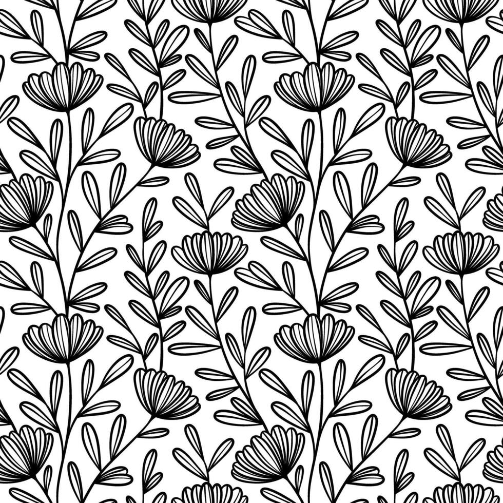Black climbing daisy floral print, transparent seamless repeating pattern design vector