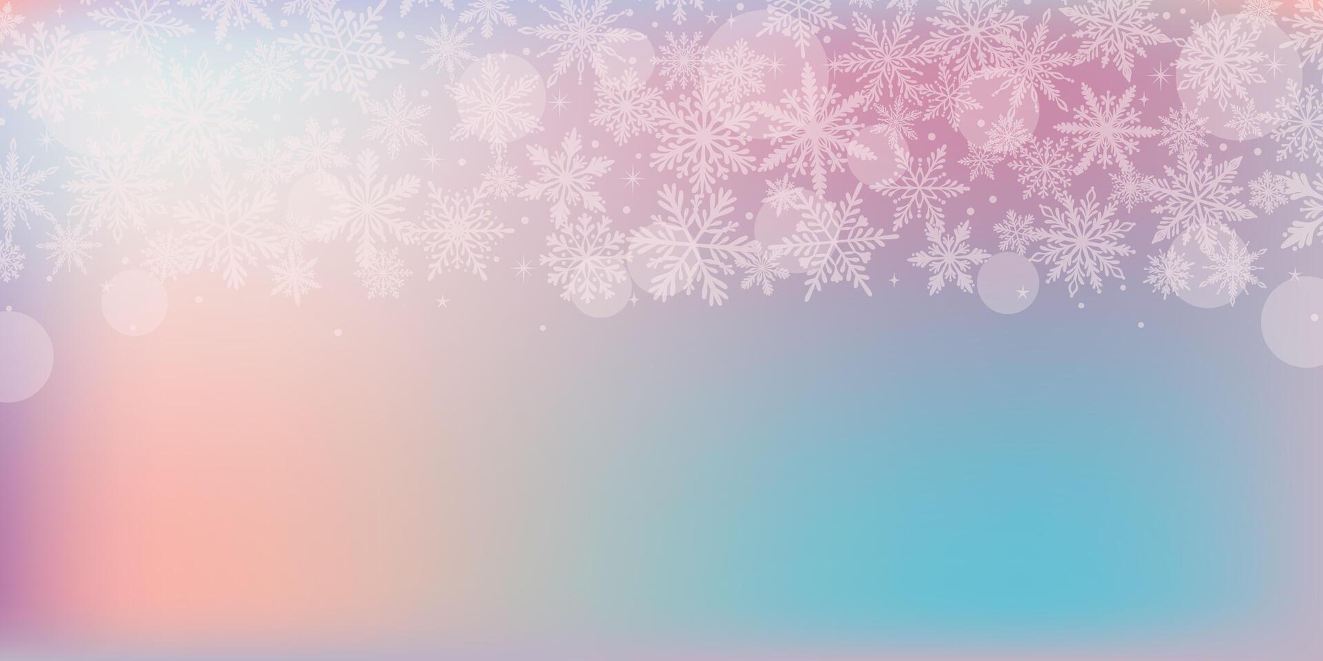 Colorful pastel liquid gradient snowflake confetti winter background, smooth colorful bright festive wallpaper design vector