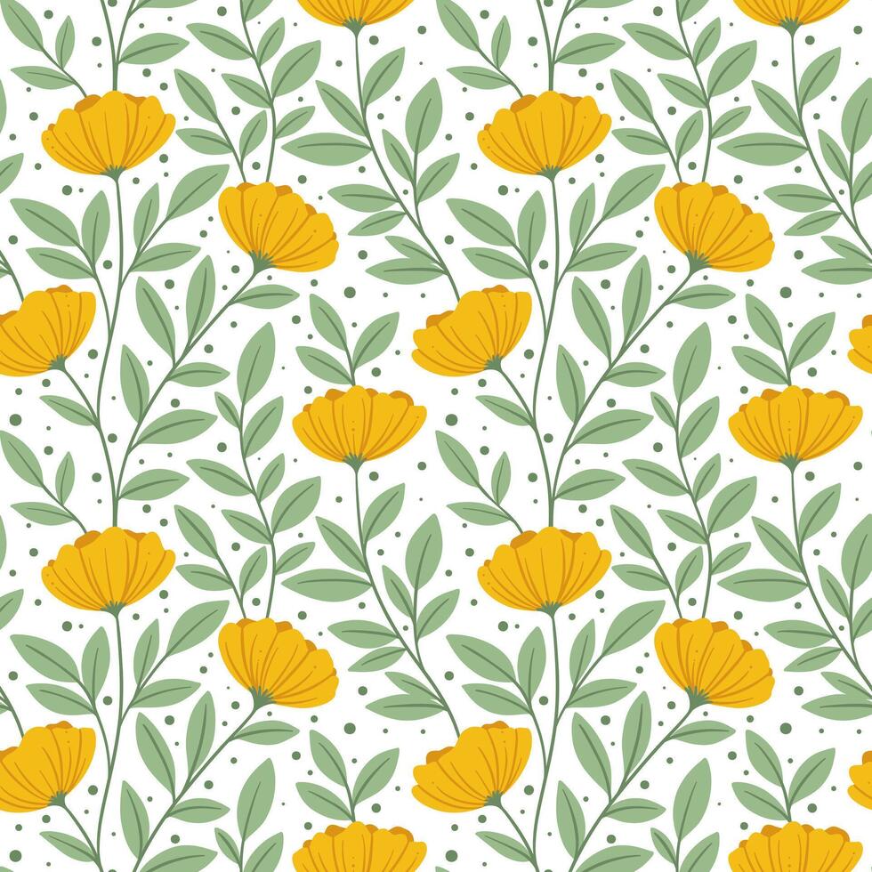 Summer floral print, climbing vine vintage repeat pattern, seamless repeating tile with hand drawn flower illustrations, on white background vector