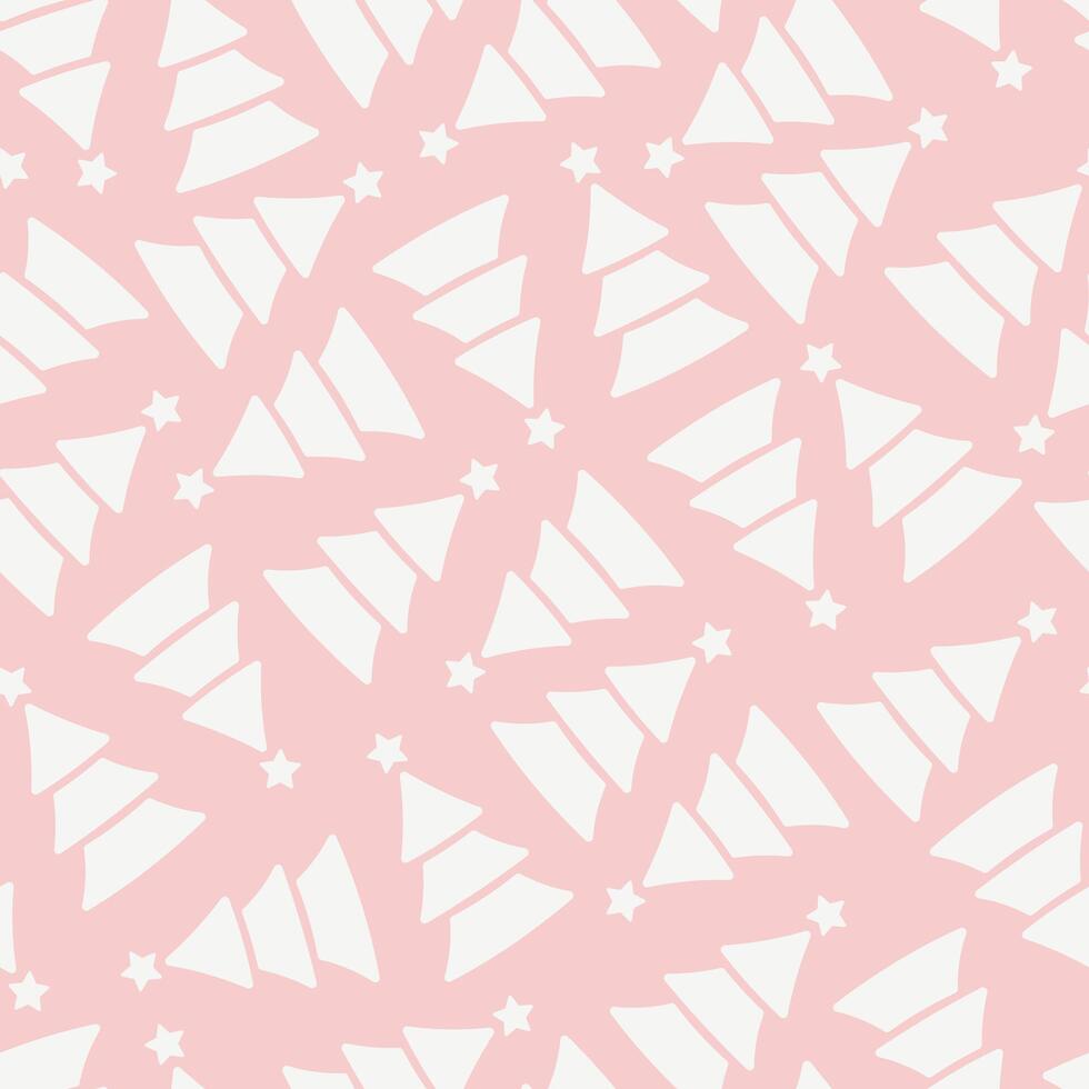 Cute Christmas tree abstract minimalistic pastel pink repeat pattern vector