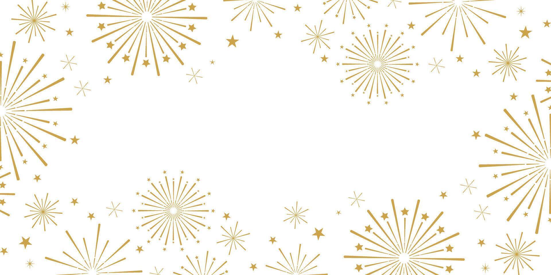 Gold fireworks frame, festive holiday celebration border or banner design, starburst explosion background design vector
