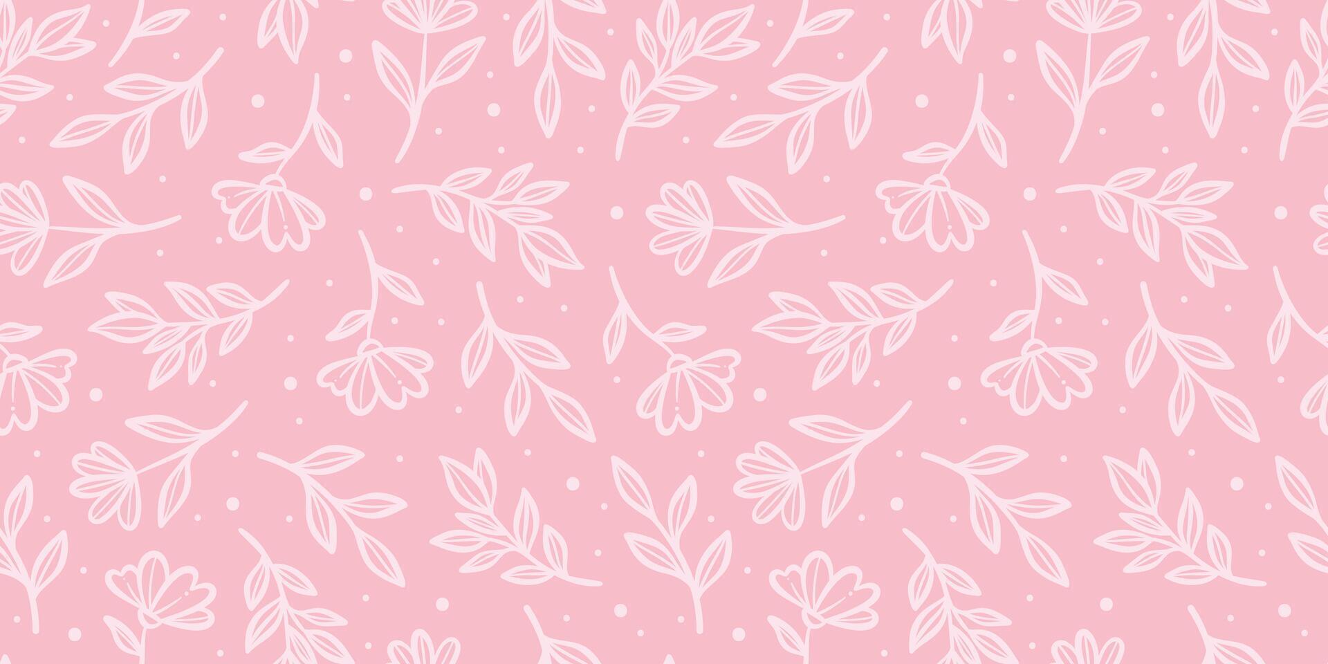Pink floral background, cute seamless repeating flower pattern, hand drawn doodle illustration spring wallpaper design vector
