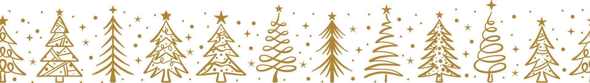 Christmas tree seamless repeating border illustration, banner pattern design vector