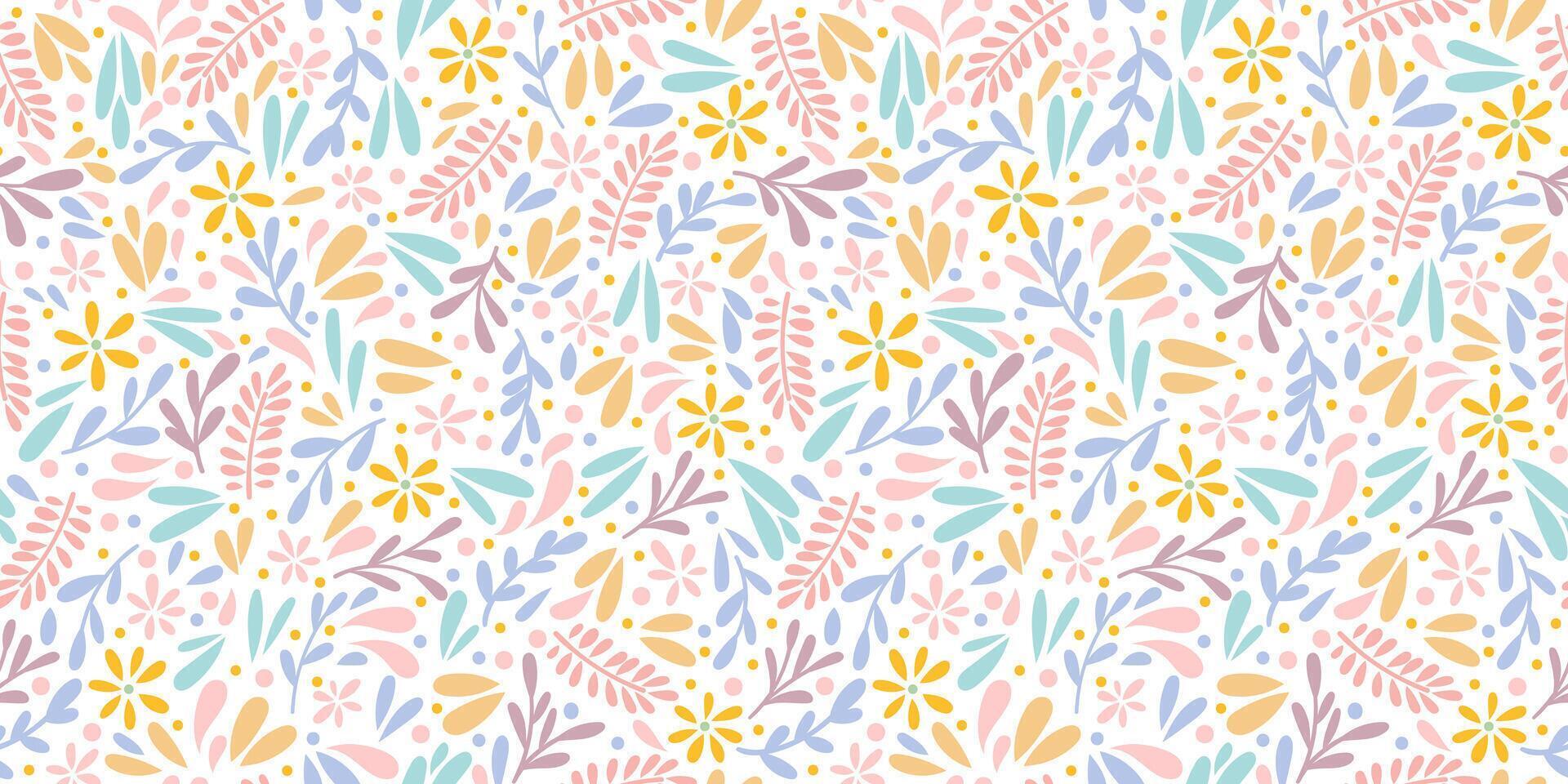 Cute colorful spring seamless repeat floral pattern, pastel ditsy flower print, playful summer background or wallpaper vector