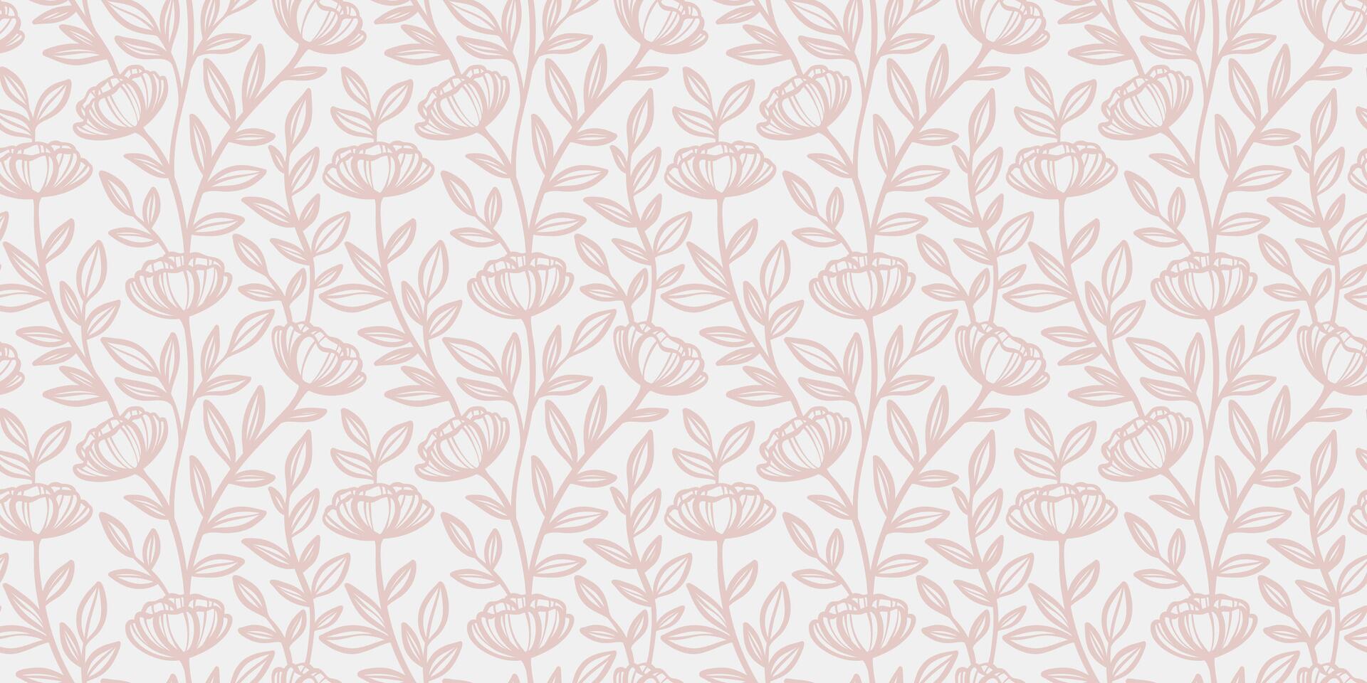 Pastel neutral vintage flower print, line art illustration repeat floral pattern, seamless repeating background vector