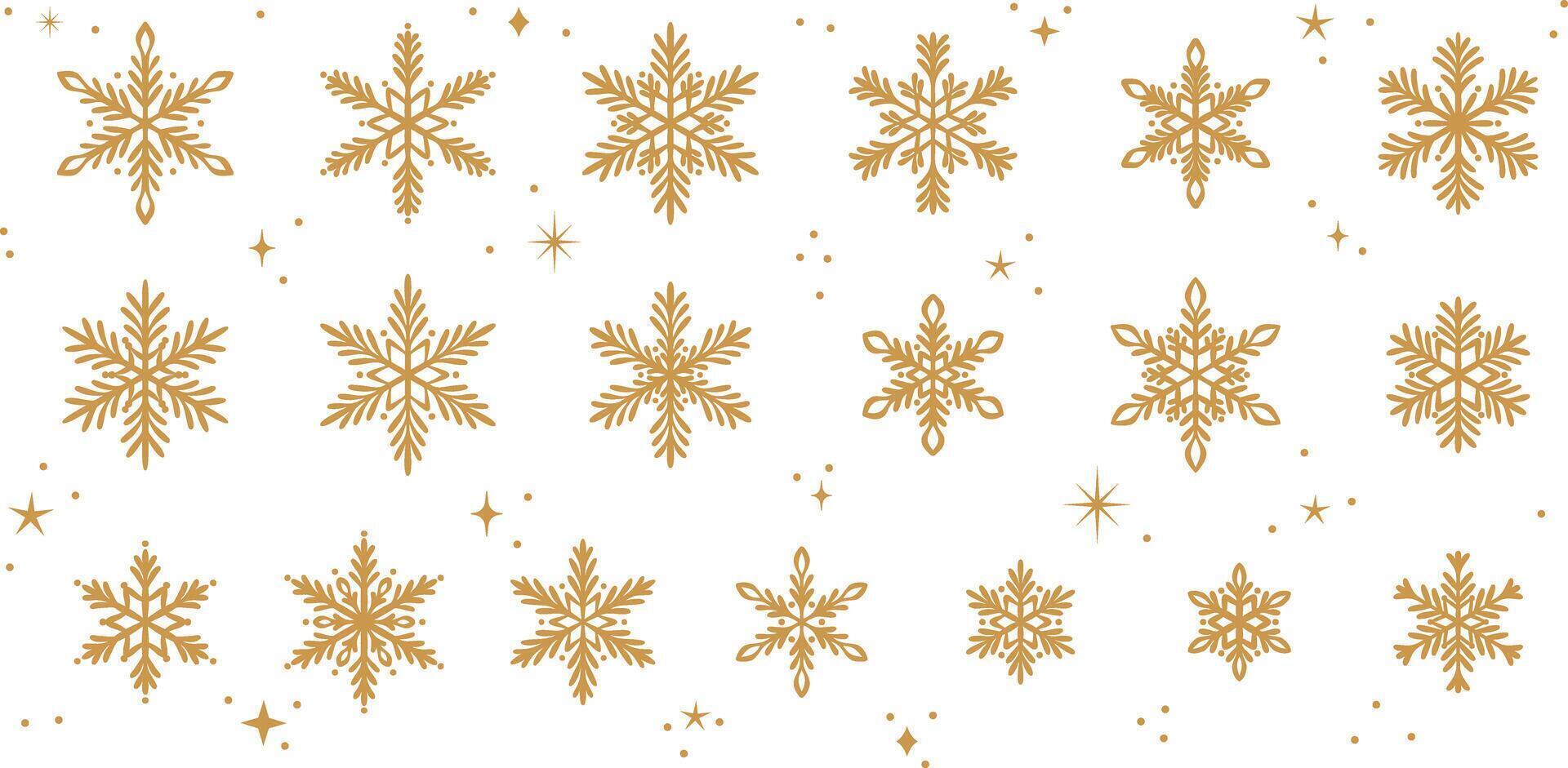 Gold snowflake set, snow icon flat illustration, winter holiday decorative collection, isolated vector