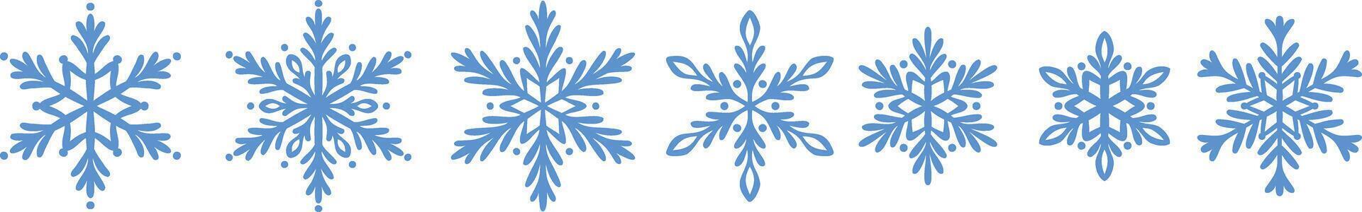 Snowflake set, clip art delicate hand drawn winter snow line art illustration collection, isolated vector