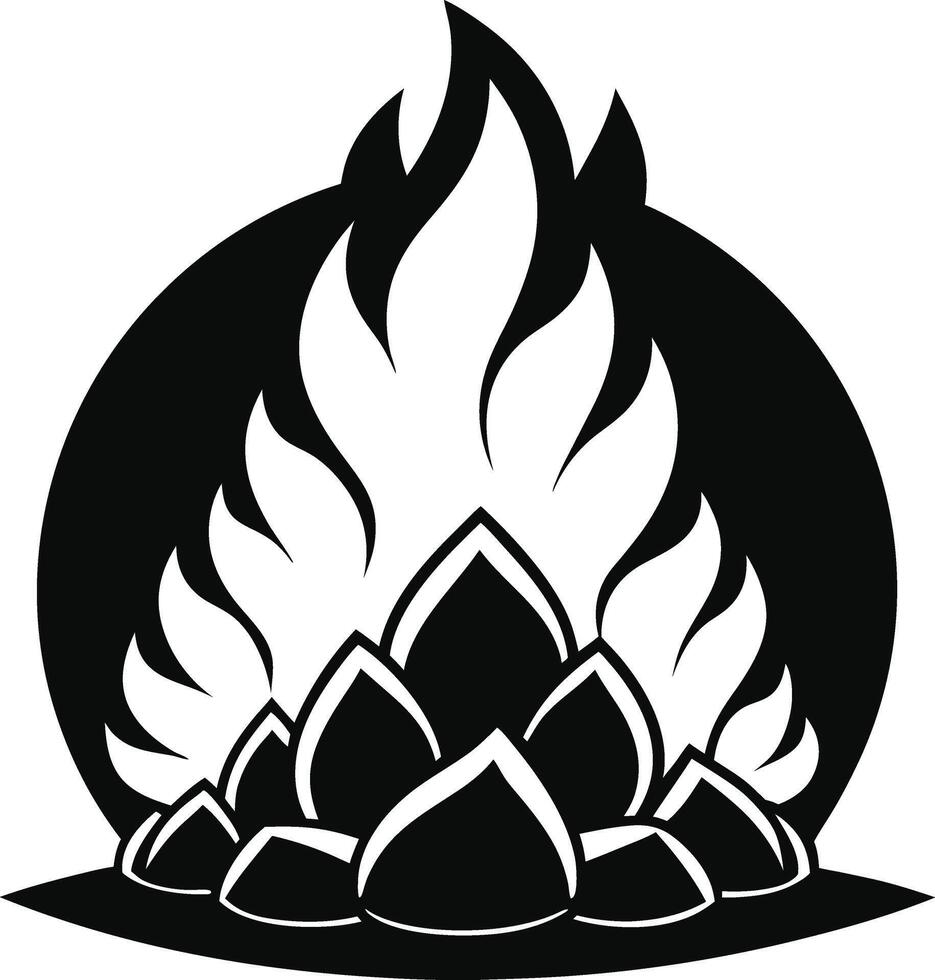 Black and white drawing of a fire with a pile of rocks vector