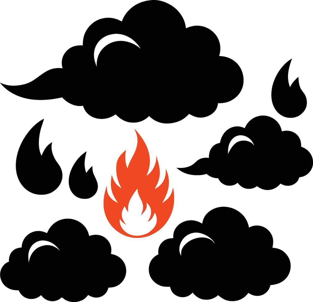 Set of clouds and fire design vector