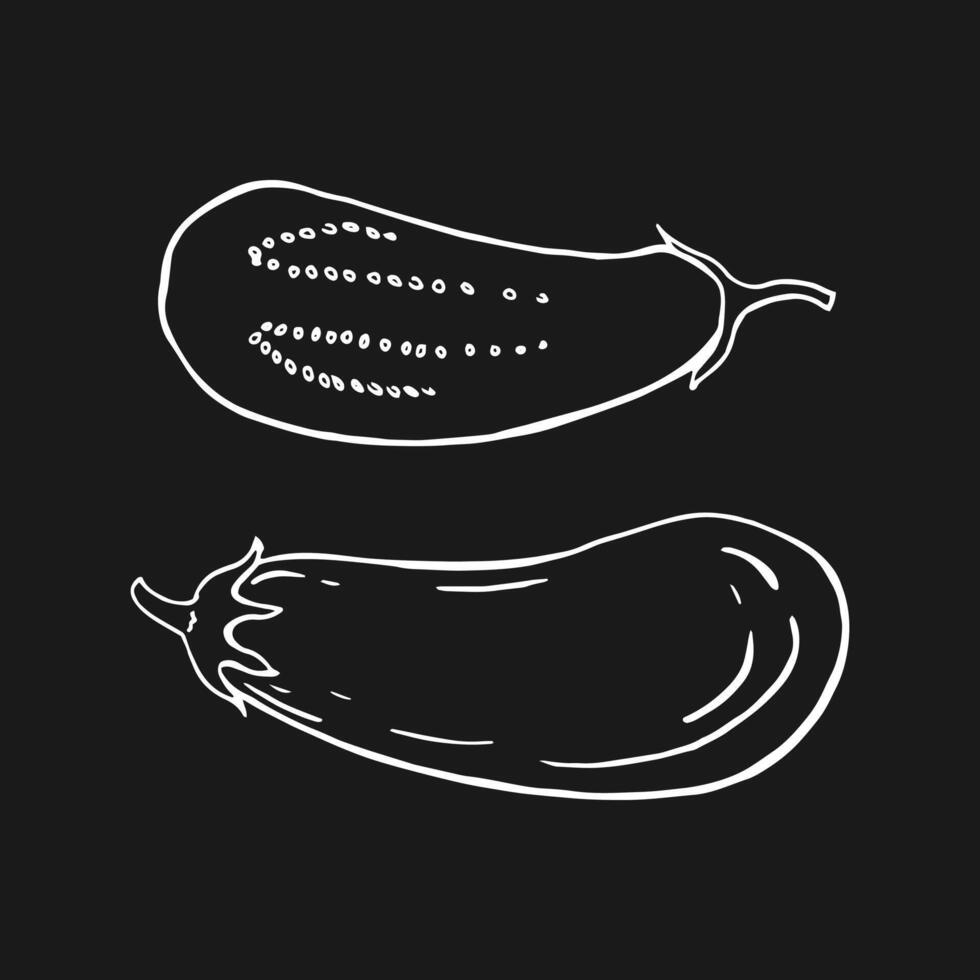 Set of eggplant. Hand drawn illustration in outline style. vector