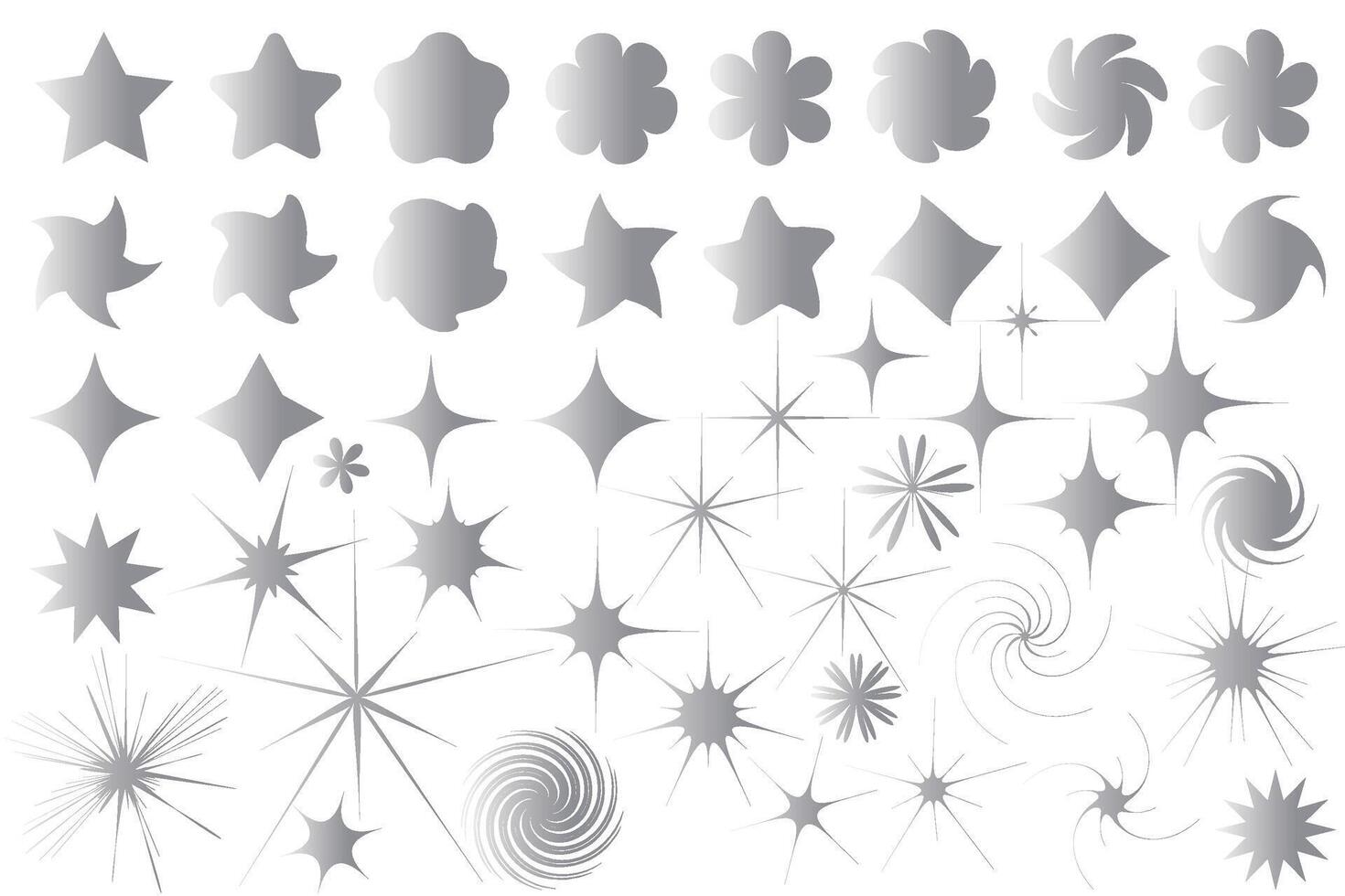 Silver Star sparkle icon. Christmas stars icons. Futuristic shapes. Flashes from fireworks vector