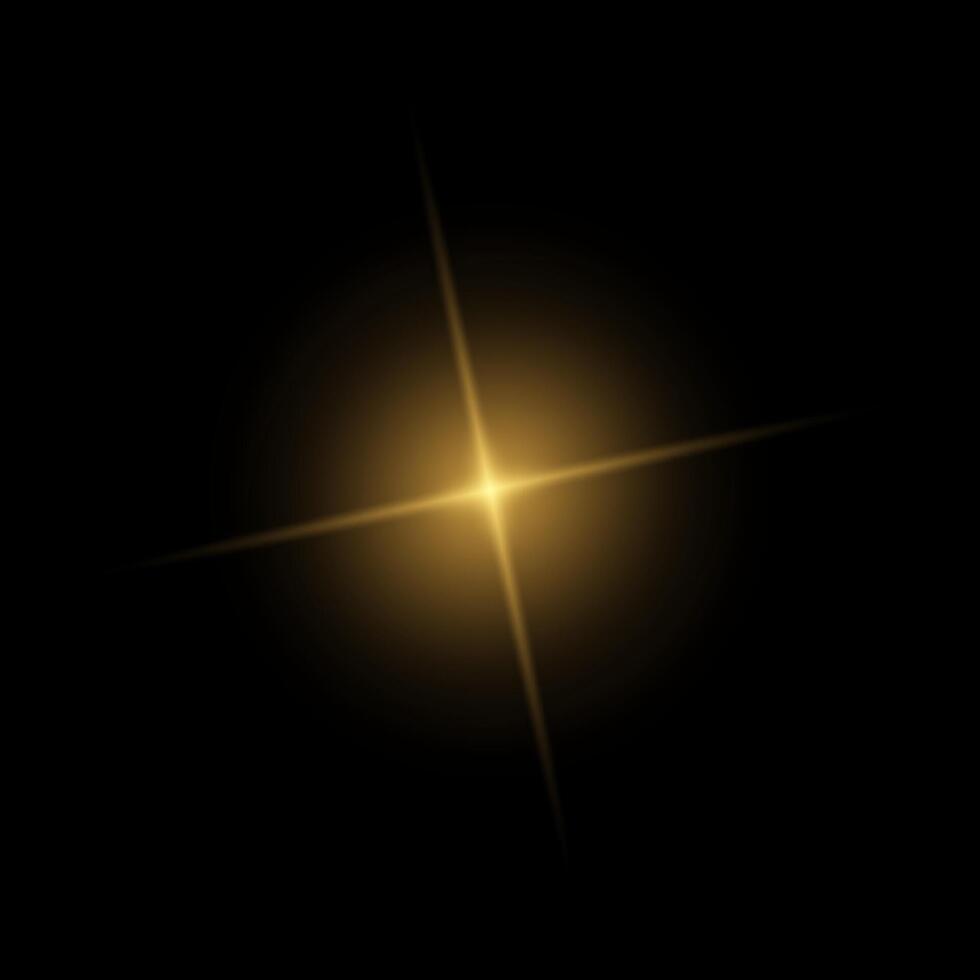 Golden sparkle lights, flashing lights, light effects, sunlight lens flare, glowing ray beams, sparkling starsicon on black background. vector