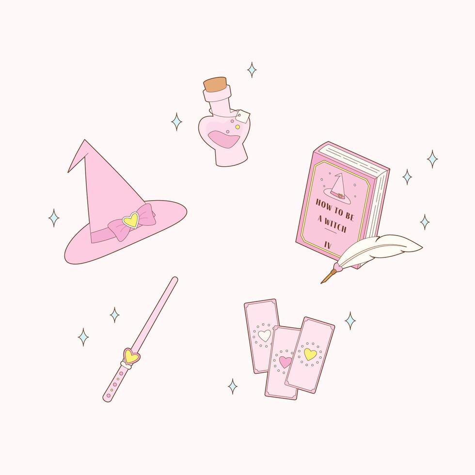 pink witch magic elements vector