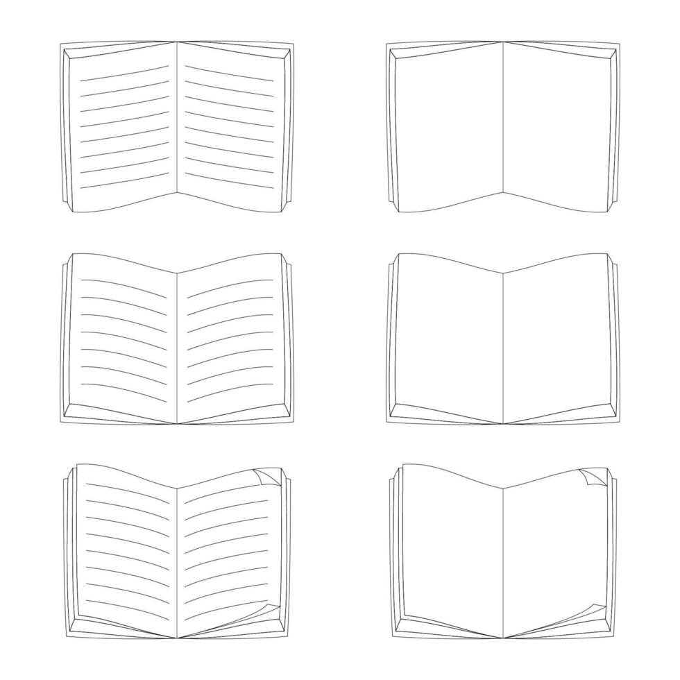 set of open book drawing vector