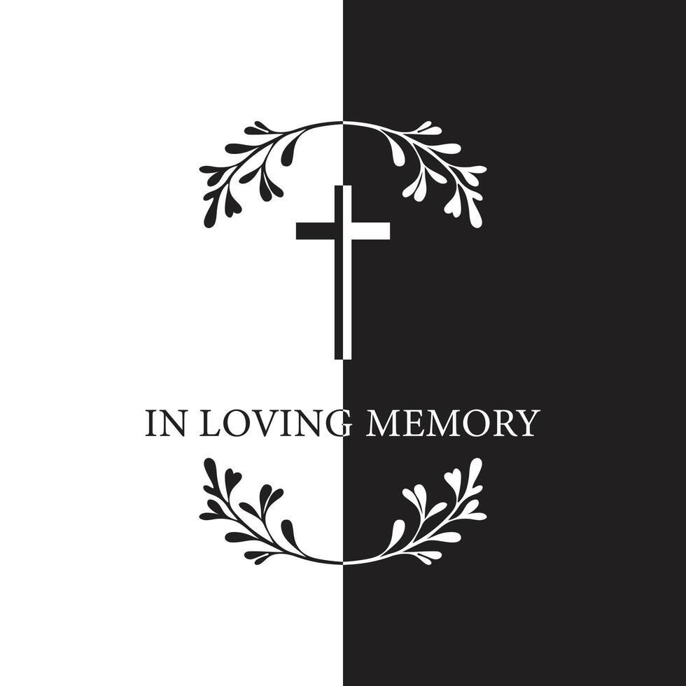 Funeral card. Empty card. Two color funeral card. Black and white background vector