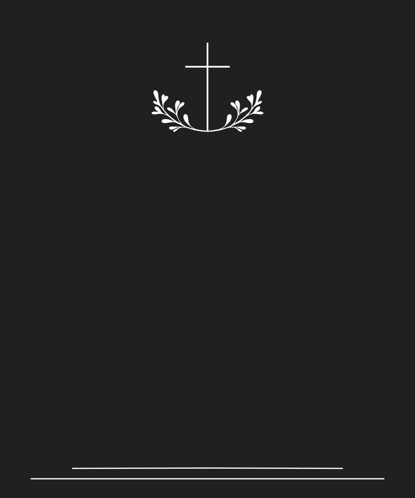 Funeral card. Empty card with cross in the centre. Black background vector