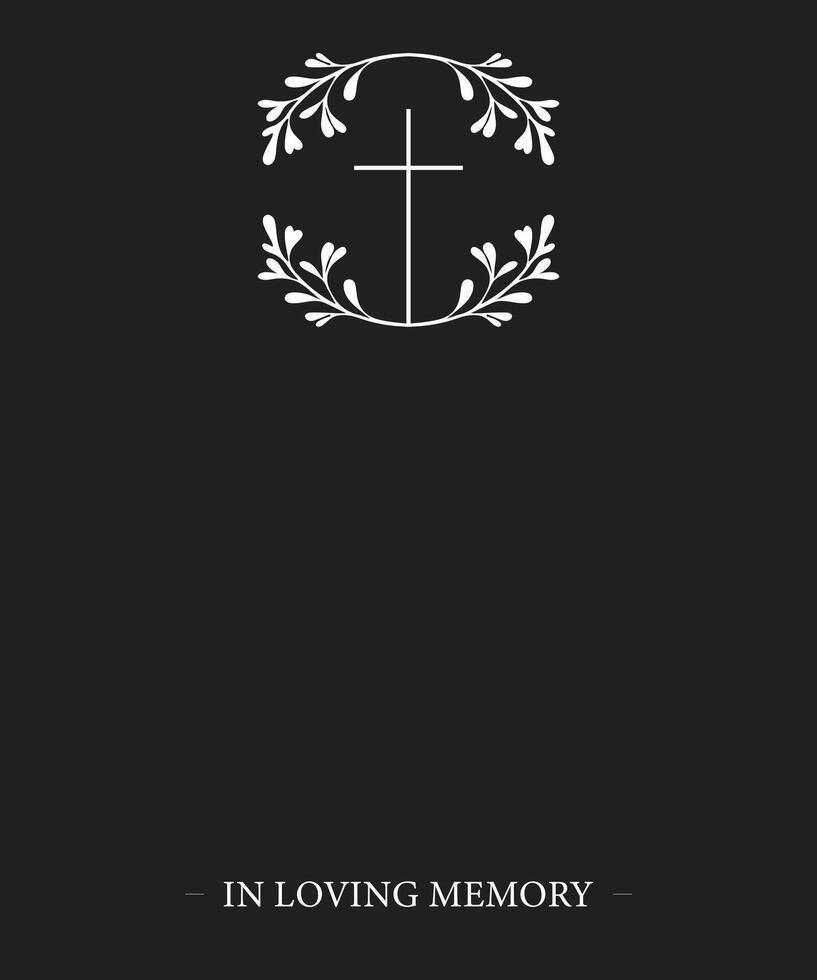 Funeral card. Empty card. Cross inside leaves vector