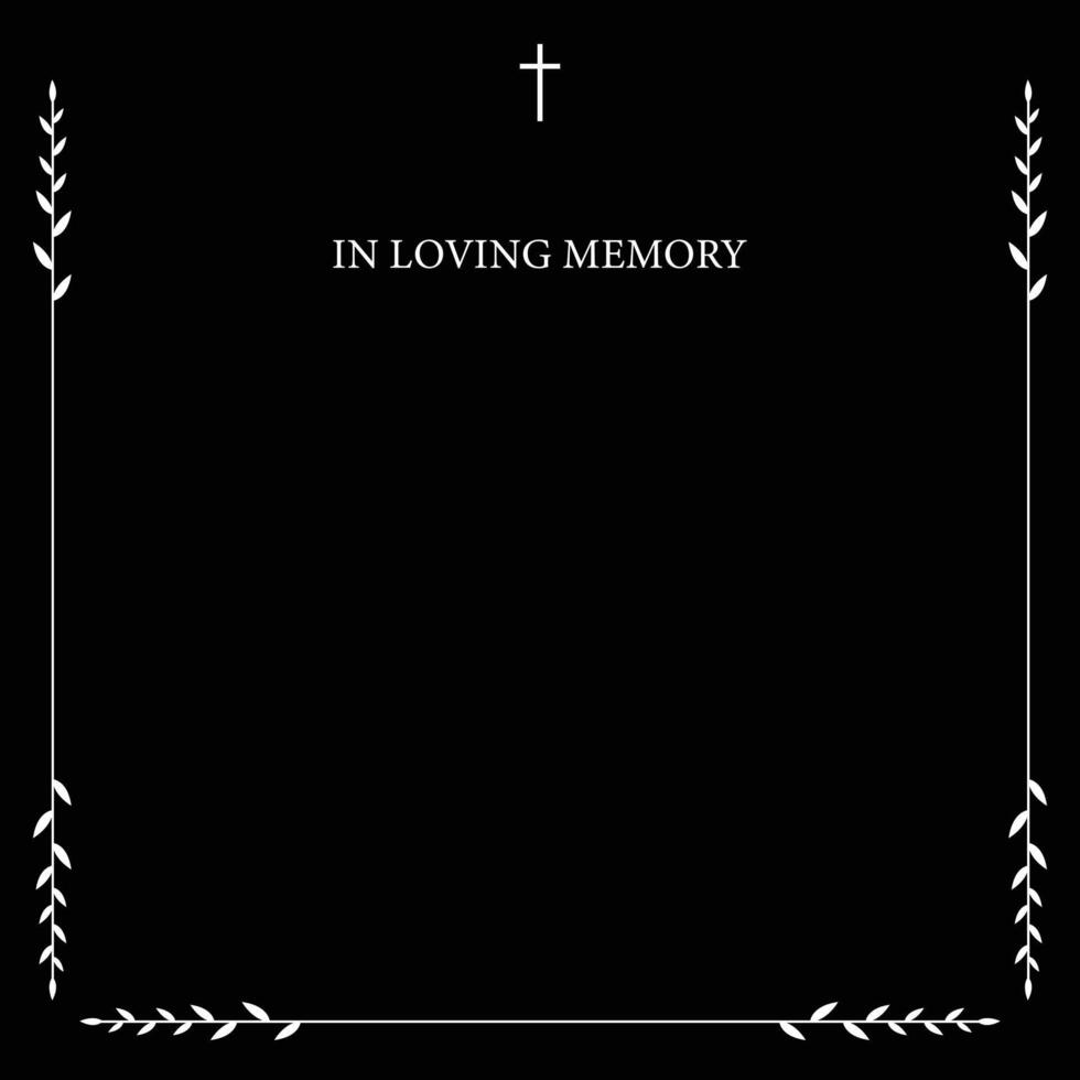 Funeral card. black background with white cross vector