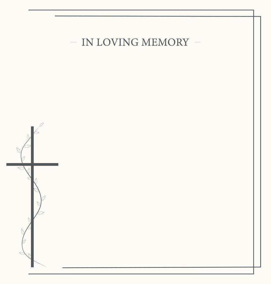 Funeral card. Empty card with black cross and frame vector