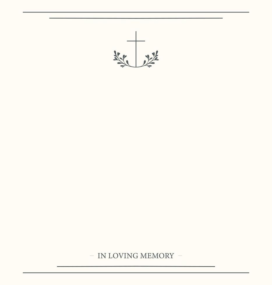 Funeral card. Empty card. White background with cross vector