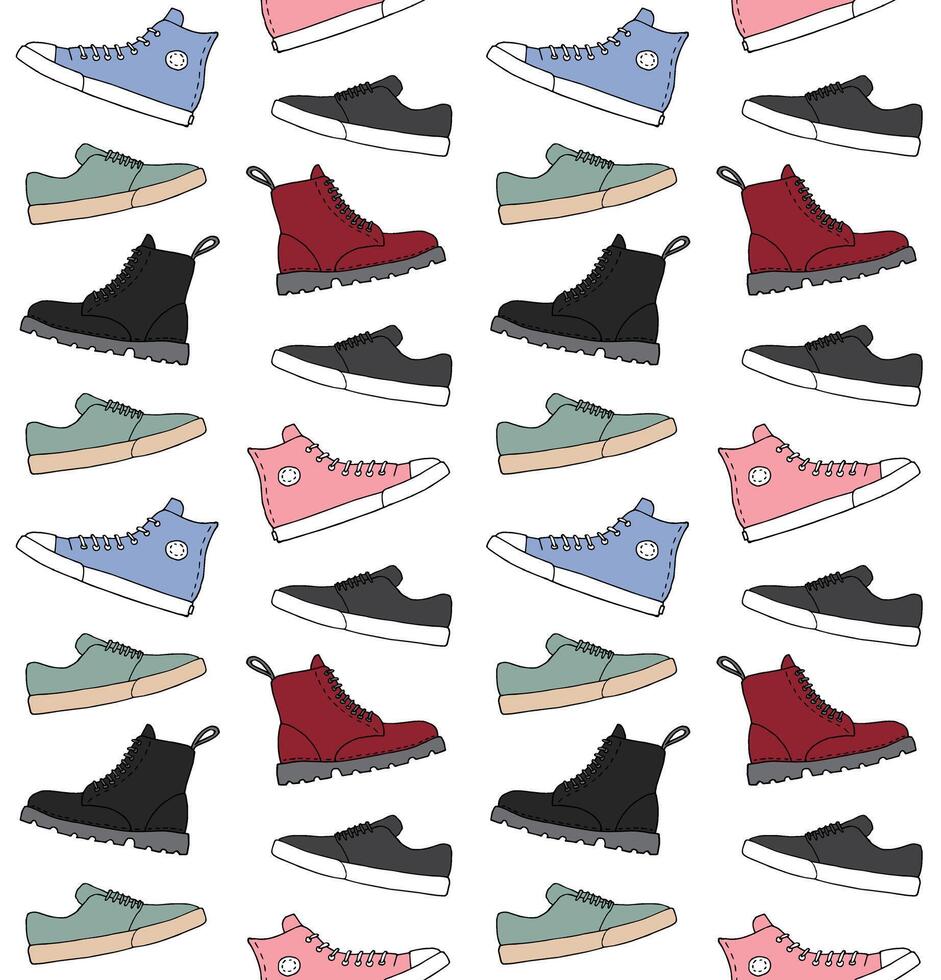 Seamless pattern of doodle sketch shoes vector