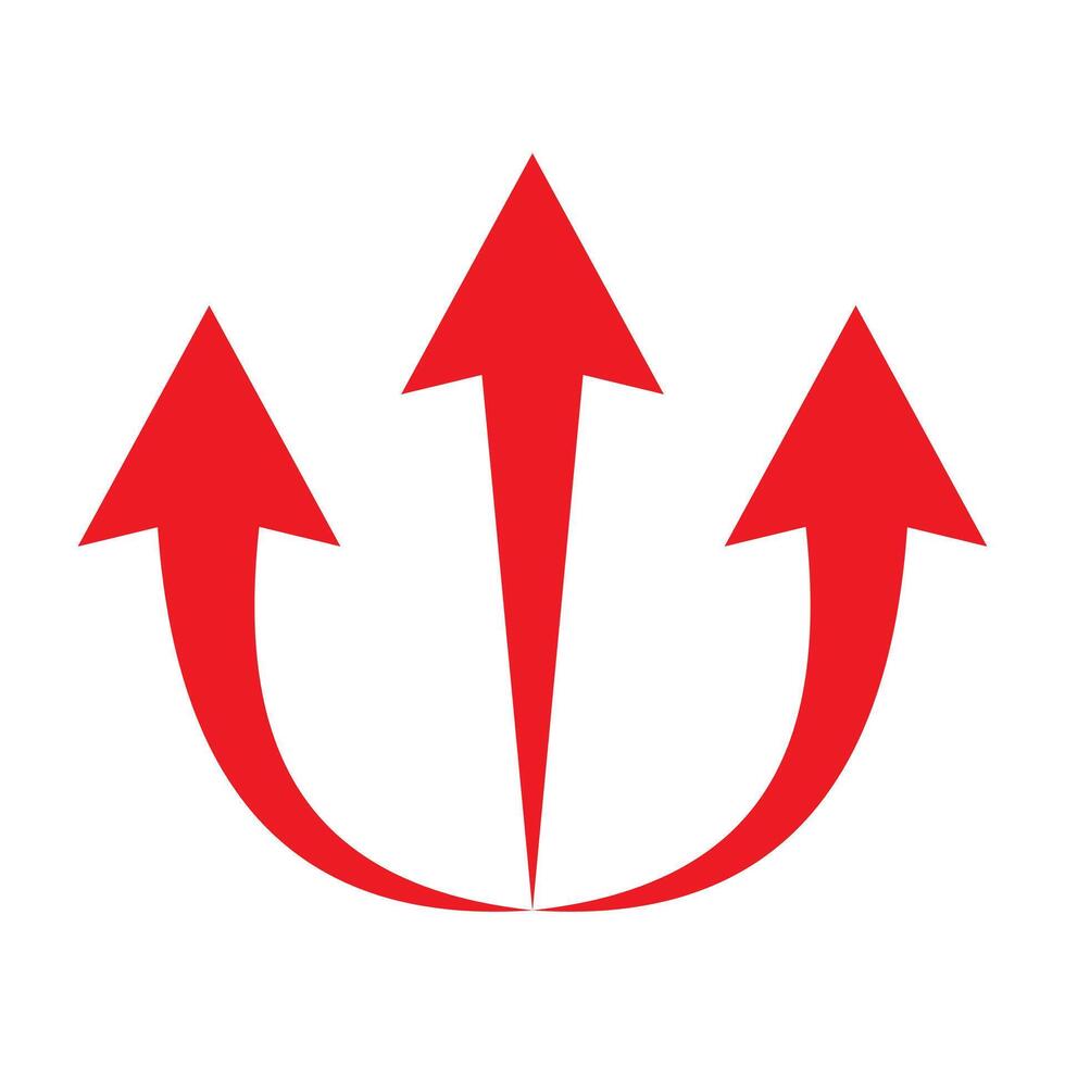 Three red arrows up icon. Upload symbol. Upgrade sign. Growth symbol. Creative project start, business advance, breakthrough sign. Fast growth symbol. Speed, grow up, increase isolated on white. vector