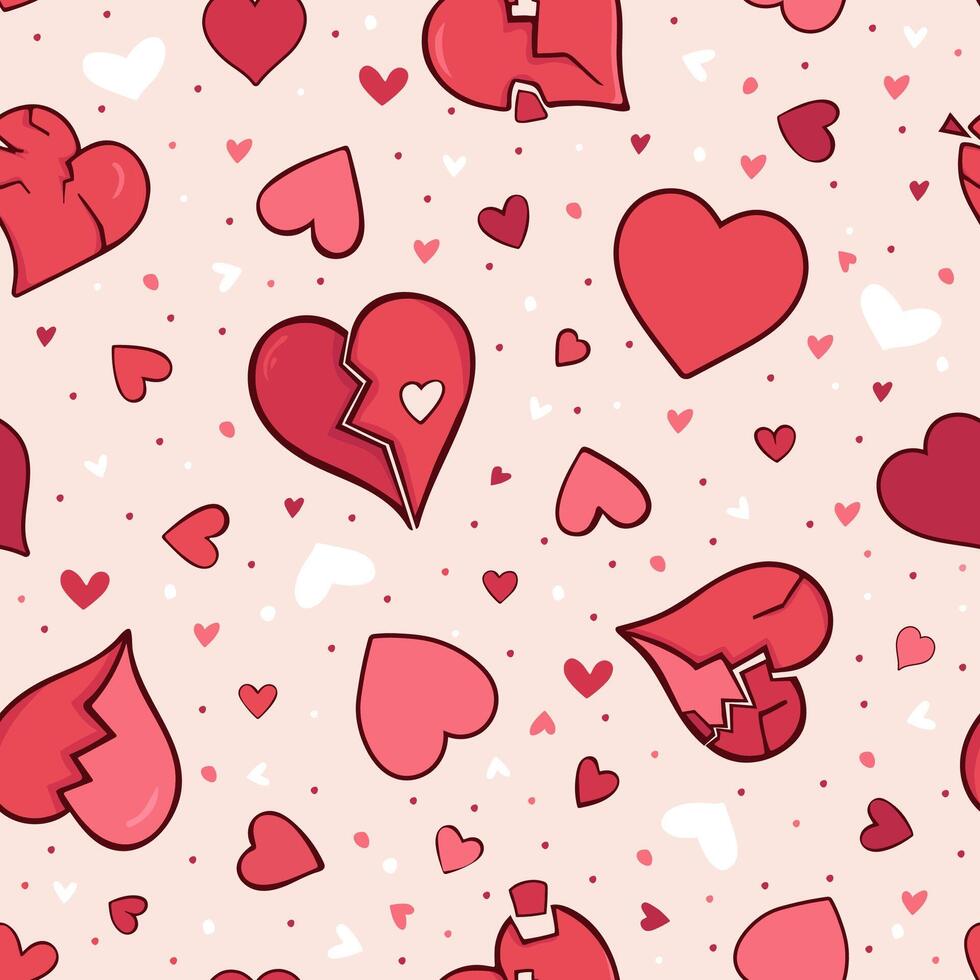 Red heart seamless pattern. Cute romantic pink hearts background texture for Valentine's day, wrapping paper, wallpaper, scrapbooking, textile vector