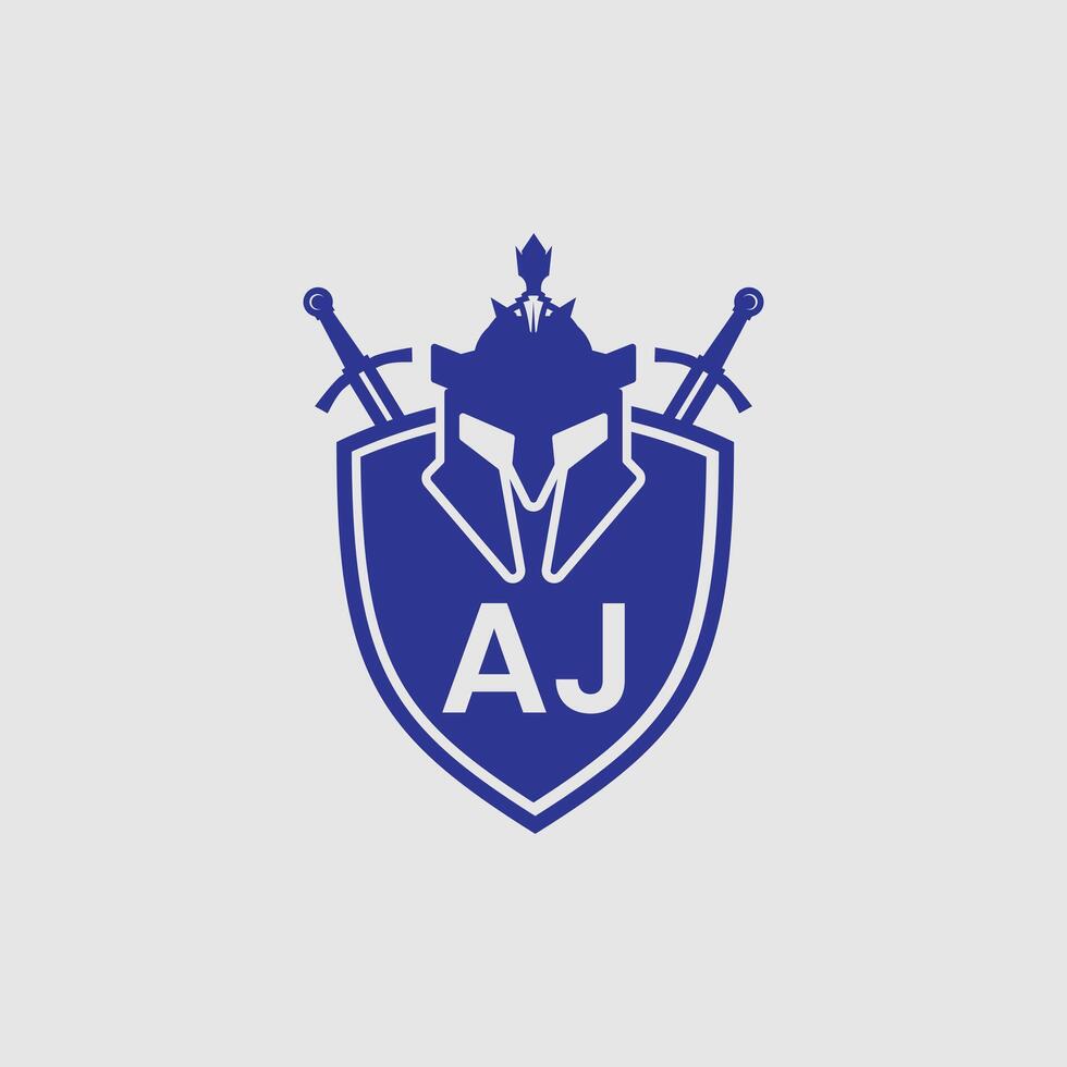 AJ letter Logo with Shield, AJ shield logo design template vector