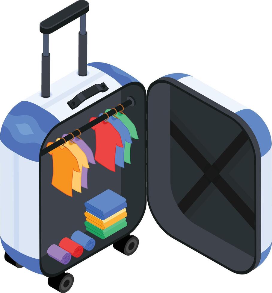 Open Suitcase with Clothes and Accessories vector
