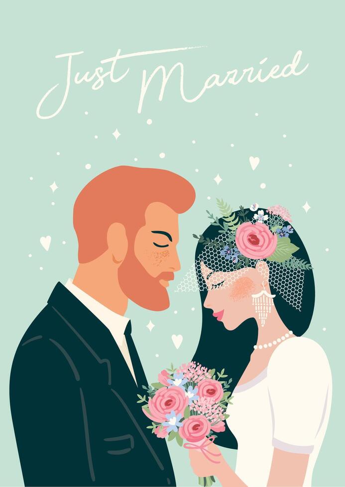 illustration with bride and groom. Design element for wedding concept and other uses vector